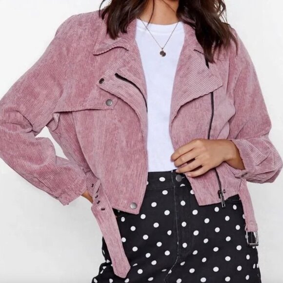 Nasty Gal Pink Corduroy Moto Jacket Medium NWT - Picture 1 of 7